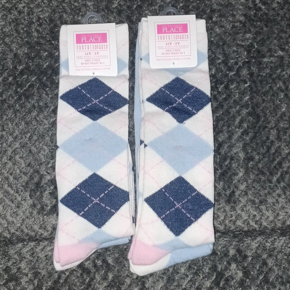 2 New The Children's Place 2-Pack Girls Argyle Knee Socks 11-2 Youth